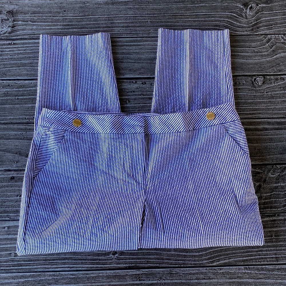 Plus Size Petite Pinstripe Linen Cropped Pants - Picture 5 of 6